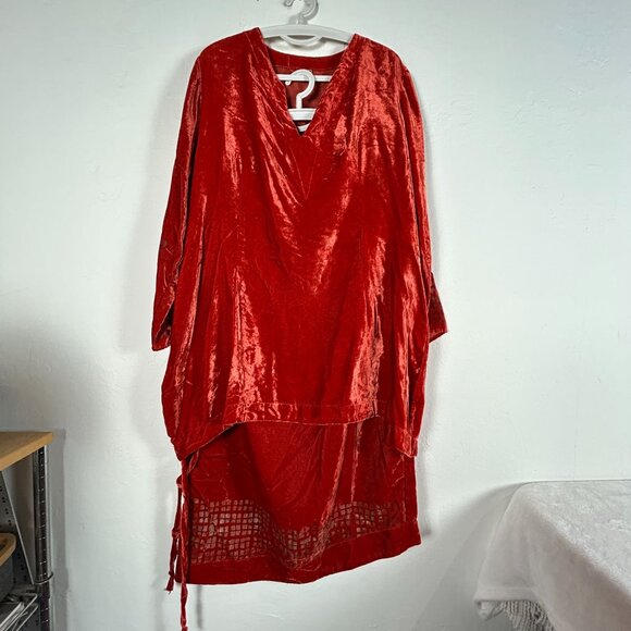 Blue Fish Womens Velvet Tunic Top & Maxi Skirt Set Size 1 Red Art to Wear - Picture 5 of 16